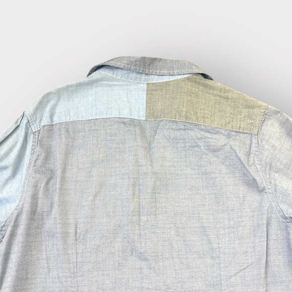 WON Woolf Men's Blue Gray Patchwork Colorblock Long Sleeve Button Down Shirt - Picture 5 of 5